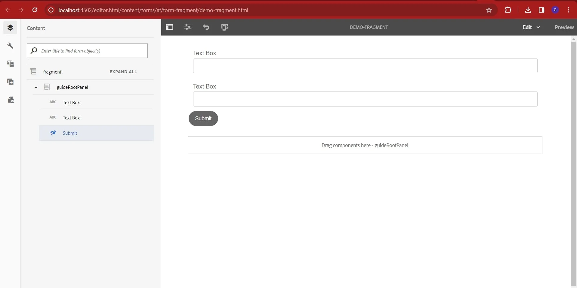 AEM Form Fragment layout